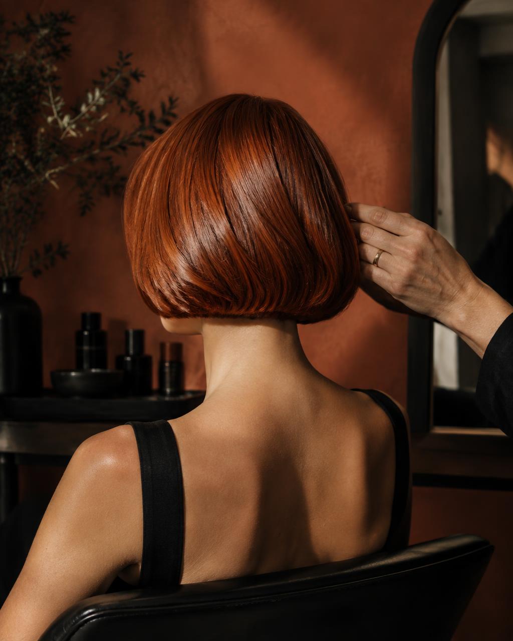 Glossy copper bob haircut